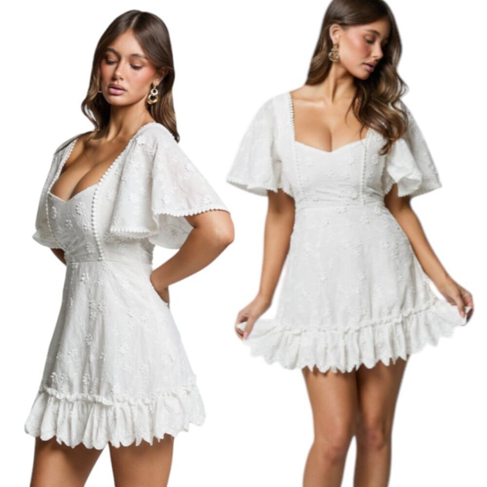 Fancy A Spritz Mini Embroidered Dress Square Neck Dress